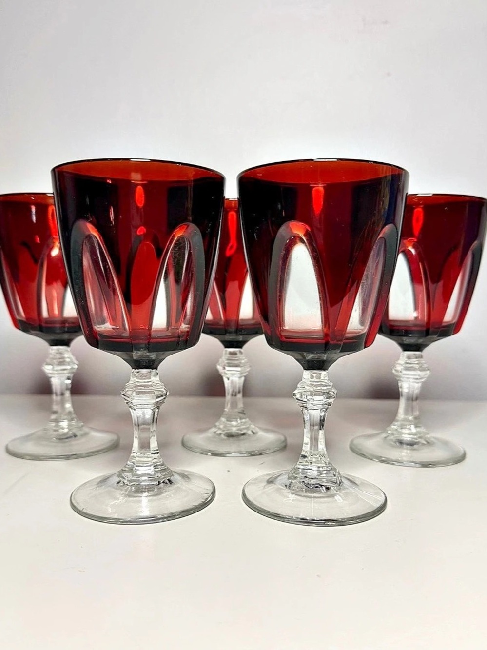 1970s Cristal d’Arques Durand Gothic Ruby Red Wine Glasses – Set of 5